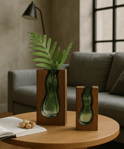 Set Florero madera y vidrio