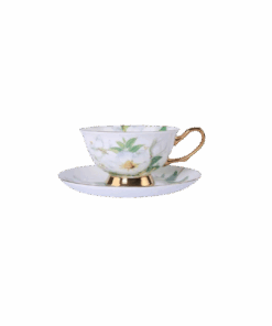 Set Taza de té - Diseño Floral Blanco y Verde