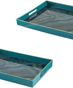 Bandeja rectangular de plástico con asas - mármol azul - grande