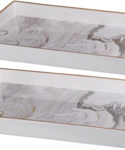 Bandeja decorativa de plástico marmoleado con asas - color blanco - GRANDE