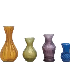 Set de 4 mini floreros de vidrio en reborde, multicolor
