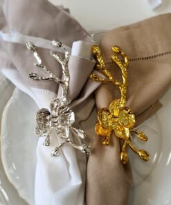 Gold Orchid Branch Napking Ring Set of 4 - Imagen 3