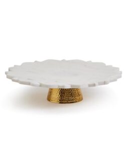 Plato de Pedestal de Mármol con Base Dorada - Imagen 2