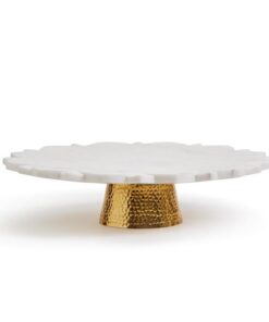Plato de Pedestal de Mármol con Base Dorada