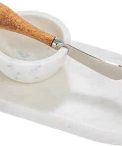 Juego de tablas de queso de mármol blanco con cuenco y cuchillo - Imagen 3