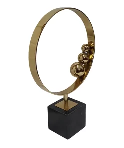 Escultura Decorativa Aro Dorado con Base de Mármol