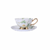 Set Taza de té - Diseño Floral Blanco y Verde
