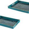Bandeja rectangular de plástico con asas - mármol azul - grande