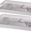 Bandeja decorativa de plástico marmoleado con asas - color blanco - pequeña
