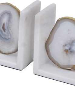 Sujetalibros de cristal y mármol de ágata blanca pulida