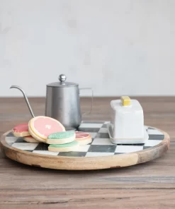 Lazy Susan de Madera de mango y mármol a cuadros - Imagen 3