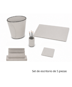 Set de Escritorio 5 Piezas en Cuero Sintético – Color Crema