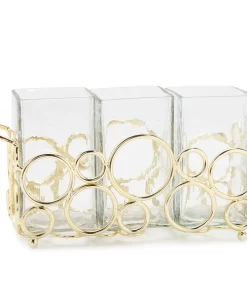 Portacubiertos de Vidrio con Base Dorada Decorativa