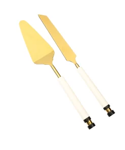 Set de pala y cuchillo para cake – Blanco y Dorado