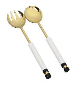 Set de Cubiertos para Ensalada – Blanco y Dorado